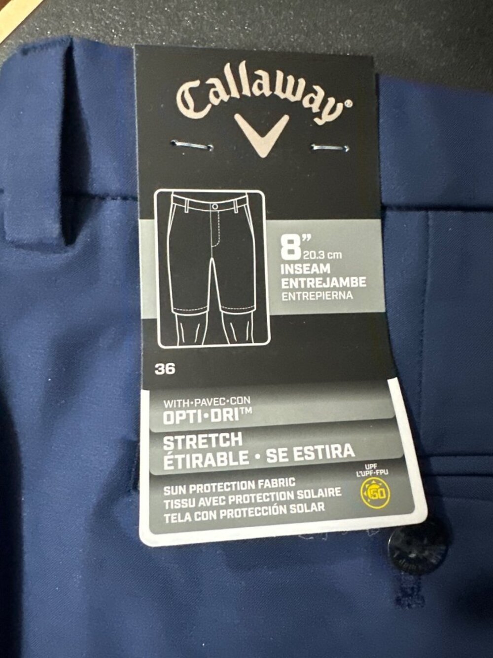 Callaway Men's 8" Opti-Dri Stretch Size 69 Golf Shorts Navy Blue UPF 50 Sun Pro